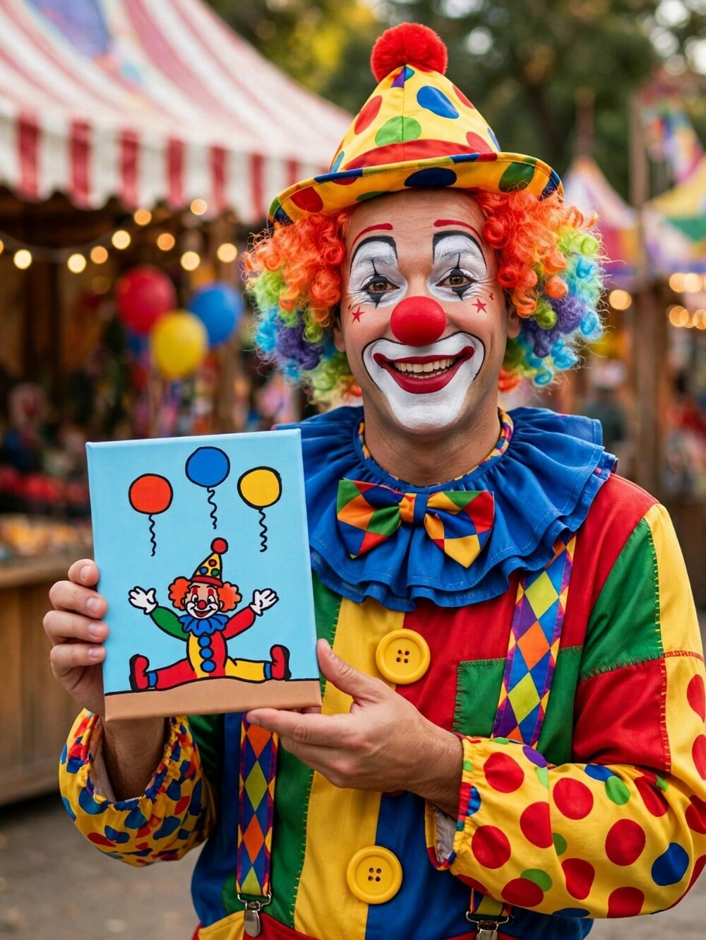 Clown Painting Original 5x7 Canvas Colorful Circus Wall Art Handmade Kids Room